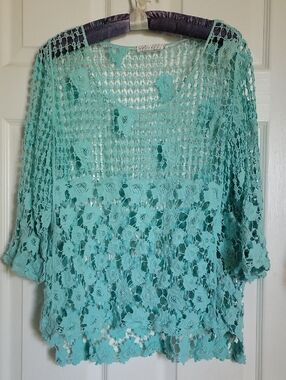 Fever Brand Aqua Crochet Womens Top. No Size See Measurements